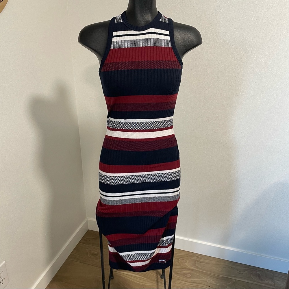 Superdry Striped Midi Dress - Navy, Red, and White
